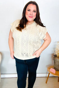 The Perfect Find Dolman Short Sleeve Crochet Sweater Top in Beige