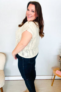 The Perfect Find Dolman Short Sleeve Crochet Sweater Top in Beige