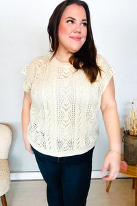 The Perfect Find Dolman Short Sleeve Crochet Sweater Top in Beige