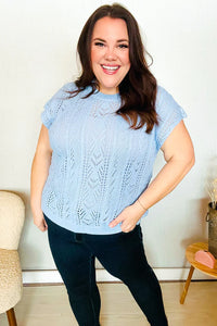 The Perfect Find Dolman Short Sleeve Crochet Sweater Top in Sky Blue