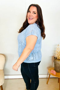 The Perfect Find Dolman Short Sleeve Crochet Sweater Top in Sky Blue