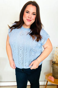 The Perfect Find Dolman Short Sleeve Crochet Sweater Top in Sky Blue