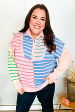 Load image into Gallery viewer, Perfectly Poised Blush &amp; Blue Stripe Half Zip Up Oversized Sweater
