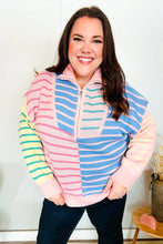 Load image into Gallery viewer, Perfectly Poised Blush &amp; Blue Stripe Half Zip Up Oversized Sweater
