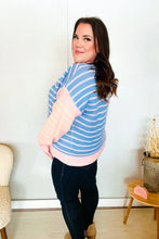 Load image into Gallery viewer, Perfectly Poised Blush &amp; Blue Stripe Half Zip Up Oversized Sweater
