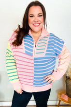 Load image into Gallery viewer, Perfectly Poised Blush &amp; Blue Stripe Half Zip Up Oversized Sweater
