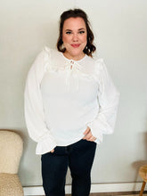 Load image into Gallery viewer, Eyes On You Ivory Ribbon Tie Bow Square Neck Ruffle Bubble Sleeve Blouse
