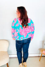 Load image into Gallery viewer, Find Love Aqua/Pink Fitted Floral Print Buttery Soft Knit Top
