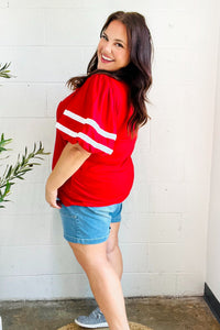 Stand Out  "TOUCHDOWN" Sequin Bubble Sleeve Game Day Top in Red