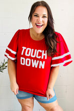 Load image into Gallery viewer, Stand Out  &quot;TOUCHDOWN&quot; Sequin Bubble Sleeve Game Day Top in Red
