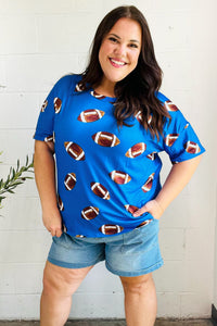 Game Day Football Print Knit Top in Blue