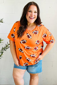 Game Day Football Print Knit Top in Orange