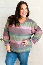 Load image into Gallery viewer, Classic Chic Olive &amp; Burgundy Striped Textured Knit Top
