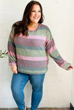 Load image into Gallery viewer, Classic Chic Olive &amp; Burgundy Striped Textured Knit Top
