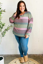 Load image into Gallery viewer, Classic Chic Olive &amp; Burgundy Striped Textured Knit Top
