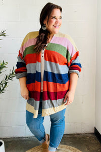 Fall Ready Multicolor Striped Slouchy Open Cardigan