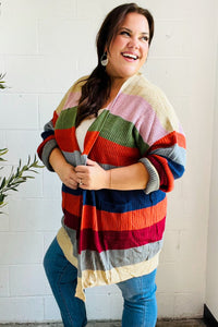 Fall Ready Multicolor Striped Slouchy Open Cardigan