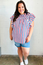 Load image into Gallery viewer, American Red White &amp; Blue Stripe Shirred Yoke Neck Top

