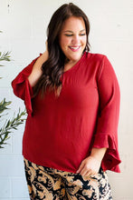 Load image into Gallery viewer, Falling In Love Hi-Lo Ruffle Sleeve Woven Top in Rust
