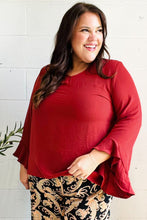 Load image into Gallery viewer, Falling In Love Hi-Lo Ruffle Sleeve Woven Top in Rust
