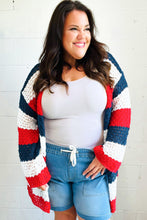 Load image into Gallery viewer, Simply Patriotic Red White &amp; Blue Striped Crochet Cardigan
