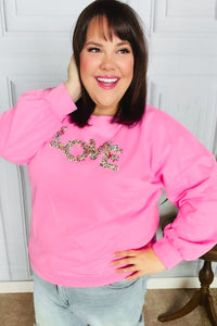 "LOVE" Jewel Beaded Patch Pullover Top in Pink