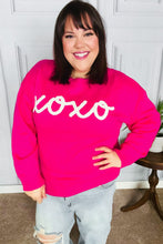 Load image into Gallery viewer, &quot;XOXO&quot; Embroidered Pop Up Sweater in Fuchsia
