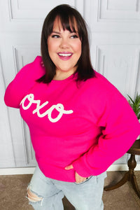 "XOXO" Embroidered Pop Up Sweater in Fuchsia