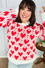 Load image into Gallery viewer, True Hearts Ivory &amp; Red Heart Oversized Sweater
