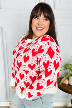 Load image into Gallery viewer, True Hearts Ivory &amp; Red Heart Oversized Sweater
