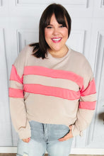 Load image into Gallery viewer, Rally Day Taupe &amp; Coral Game Day Stripe Outseam Terry Top
