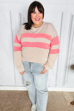 Load image into Gallery viewer, Rally Day Taupe &amp; Coral Game Day Stripe Outseam Terry Top
