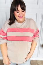 Load image into Gallery viewer, Rally Day Taupe &amp; Coral Game Day Stripe Outseam Terry Top
