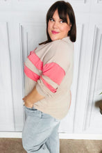 Load image into Gallery viewer, Rally Day Taupe &amp; Coral Game Day Stripe Outseam Terry Top
