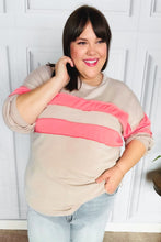 Load image into Gallery viewer, Rally Day Taupe &amp; Coral Game Day Stripe Outseam Terry Top
