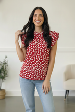 Load image into Gallery viewer, Ruby Breeze Abstract Ruffle Top
