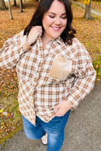 Load image into Gallery viewer, Peak Perfection Taupe Plaid Velvet Pocket Button Down Top
