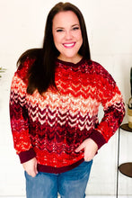 Load image into Gallery viewer, Holiday Vibes Wine Cable Knit Print Hacci Knit Sweater
