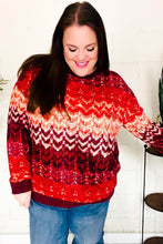 Load image into Gallery viewer, Holiday Vibes Wine Cable Knit Print Hacci Knit Sweater
