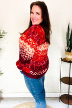 Load image into Gallery viewer, Holiday Vibes Wine Cable Knit Print Hacci Knit Sweater
