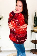 Load image into Gallery viewer, Holiday Vibes Wine Cable Knit Print Hacci Knit Sweater
