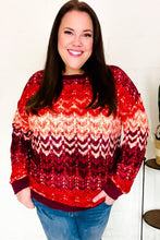 Load image into Gallery viewer, Holiday Vibes Wine Cable Knit Print Hacci Knit Sweater
