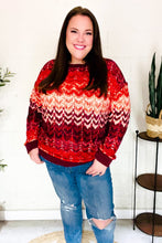 Load image into Gallery viewer, Holiday Vibes Wine Cable Knit Print Hacci Knit Sweater
