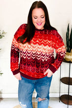 Load image into Gallery viewer, Holiday Vibes Wine Cable Knit Print Hacci Knit Sweater
