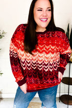 Load image into Gallery viewer, Holiday Vibes Wine Cable Knit Print Hacci Knit Sweater
