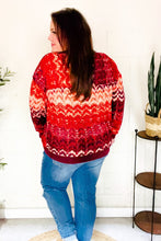 Load image into Gallery viewer, Holiday Vibes Wine Cable Knit Print Hacci Knit Sweater
