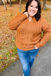 Can't Resist Cable Knit Notched Neck Pullover Sweater