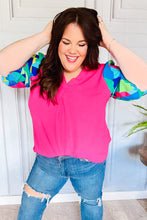 Load image into Gallery viewer, Tell Your Story Fuchsia Geo Print Puff Sleeve V Neck Top
