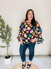 Load image into Gallery viewer, Be Bold Black Floral Hi-Lo Ruffle Sleeve Woven Top
