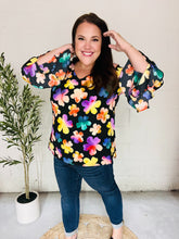 Load image into Gallery viewer, Be Bold Black Floral Hi-Lo Ruffle Sleeve Woven Top
